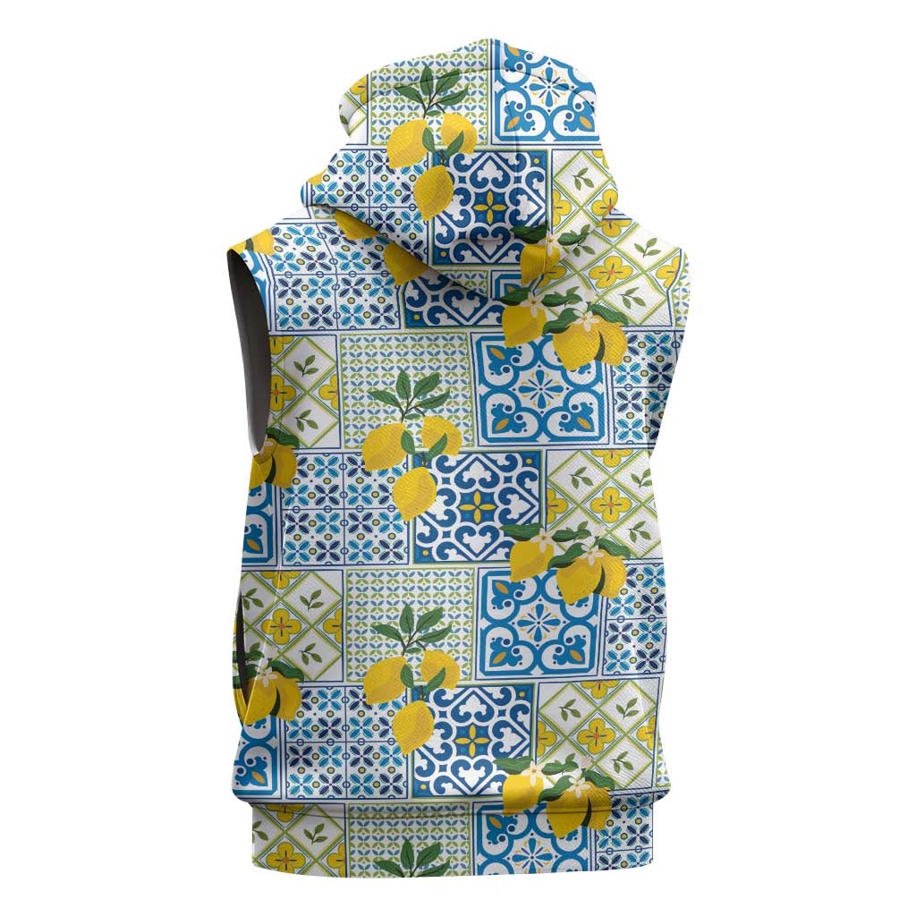 Sicily Italy Lemon Maiolica Sleeveless Zip Hoodie Sicilian Citrus Tile Mediterranean Art