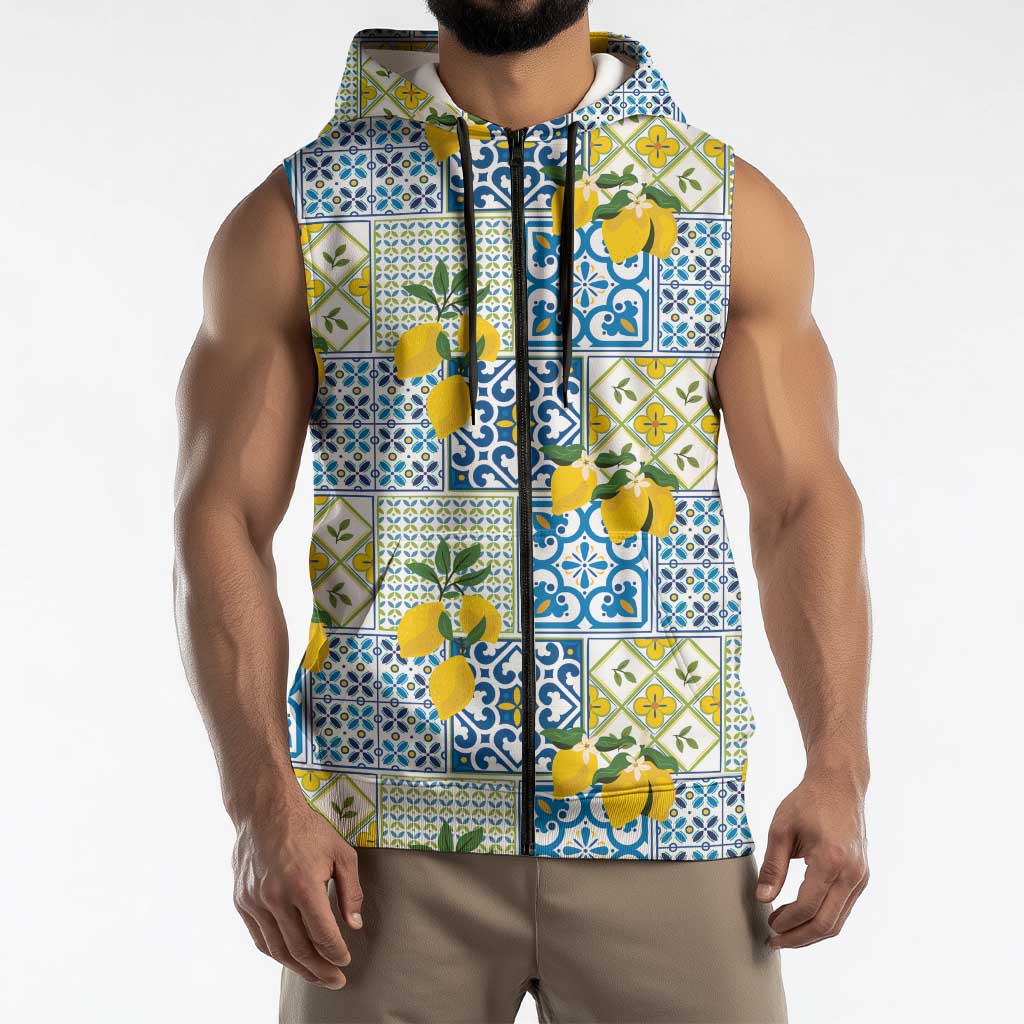 Sicily Italy Lemon Maiolica Sleeveless Zip Hoodie Sicilian Citrus Tile Mediterranean Art