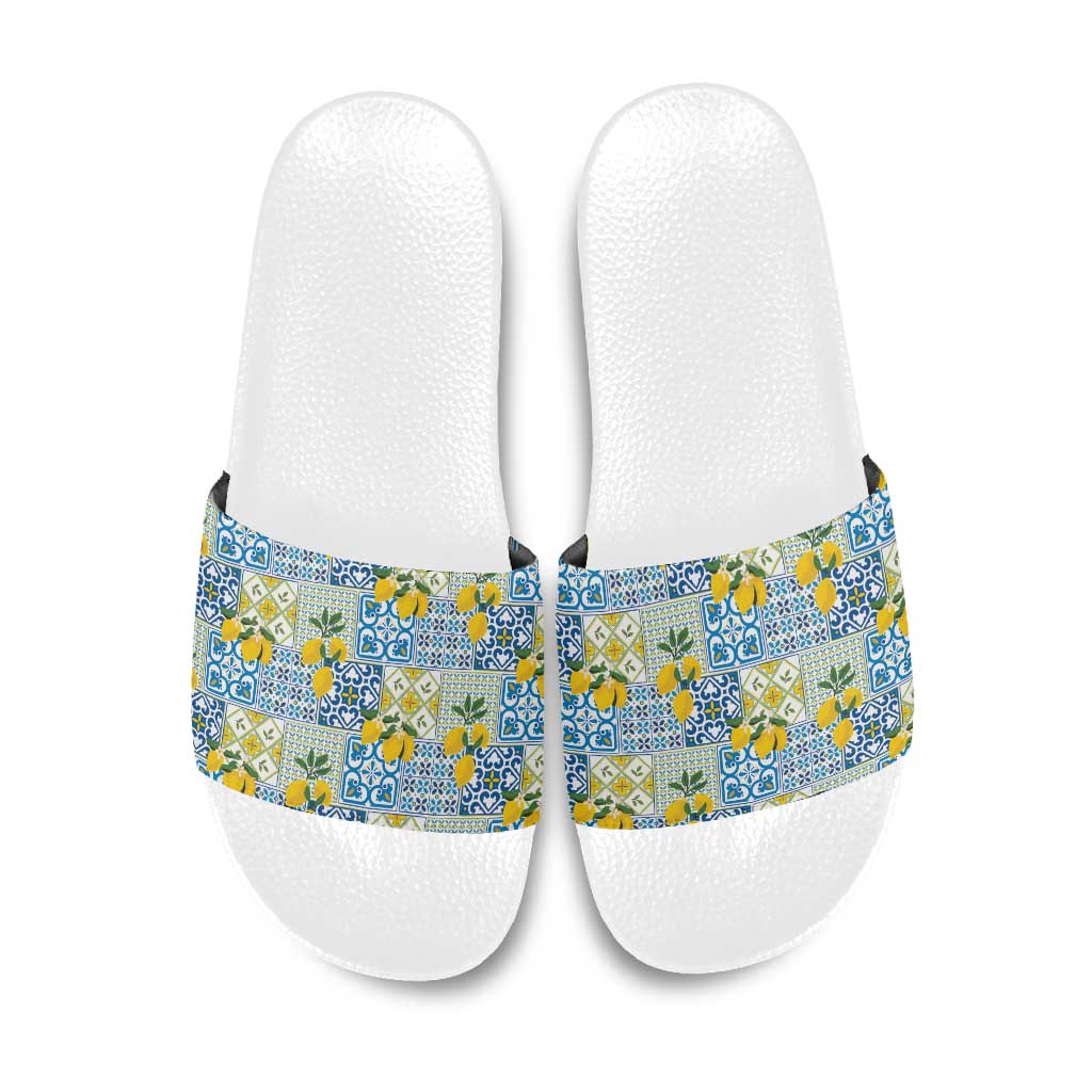 Sicily Italy Lemon Maiolica Slide Sandals Sicilian Citrus Tile Mediterranean Art