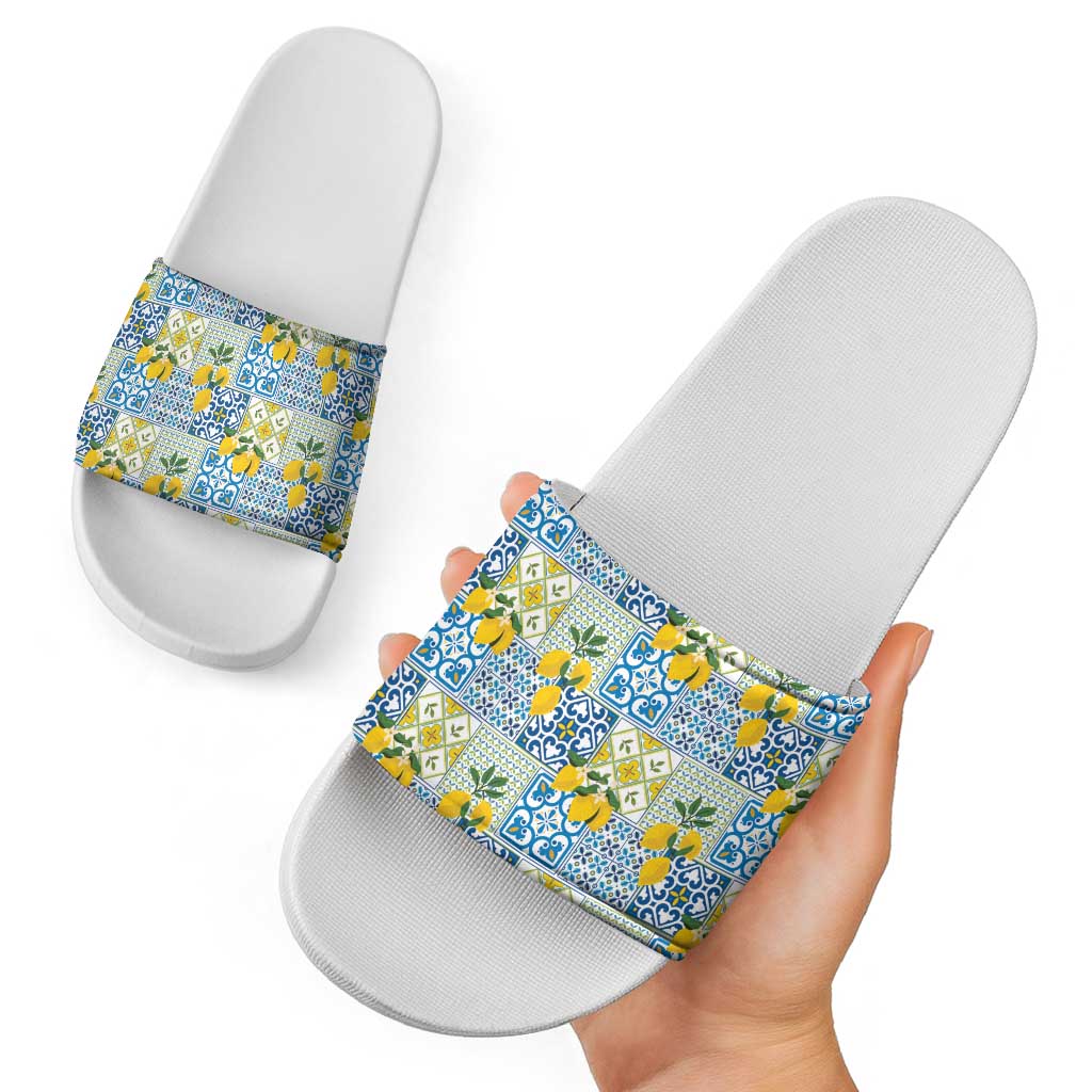 Sicily Italy Lemon Maiolica Slide Sandals Sicilian Citrus Tile Mediterranean Art
