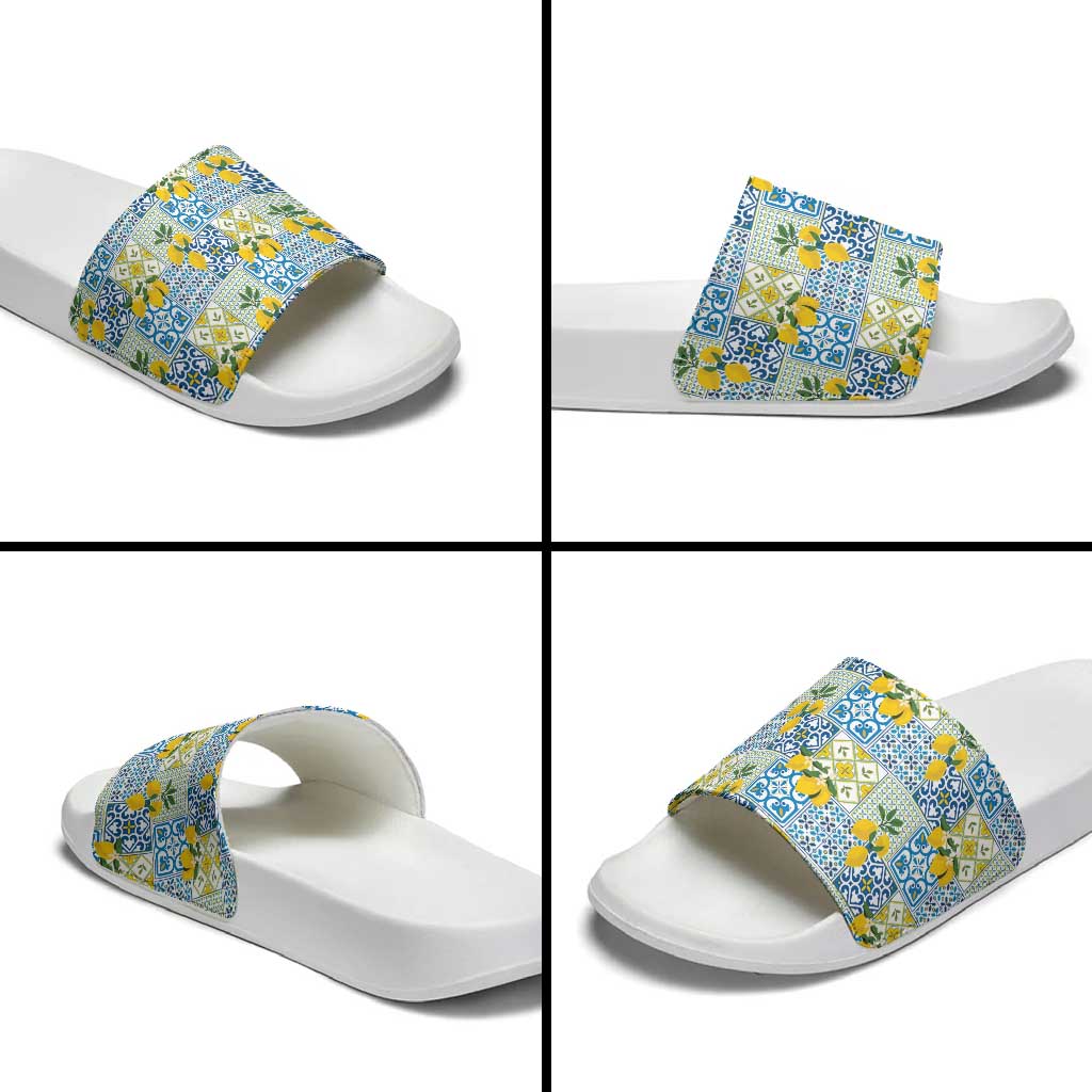 Sicily Italy Lemon Maiolica Slide Sandals Sicilian Citrus Tile Mediterranean Art