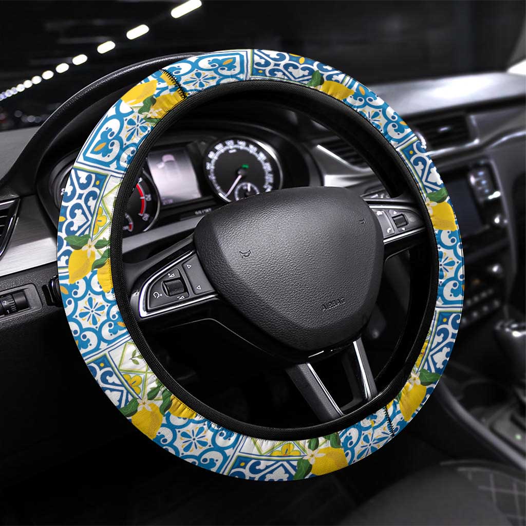 Sicily Italy Lemon Maiolica Steering Wheel Cover Sicilian Citrus Tile Mediterranean Art