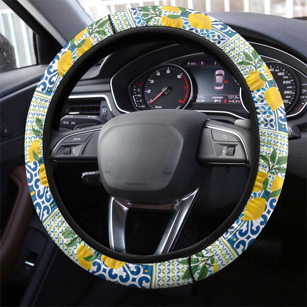 Sicily Italy Lemon Maiolica Steering Wheel Cover Sicilian Citrus Tile Mediterranean Art