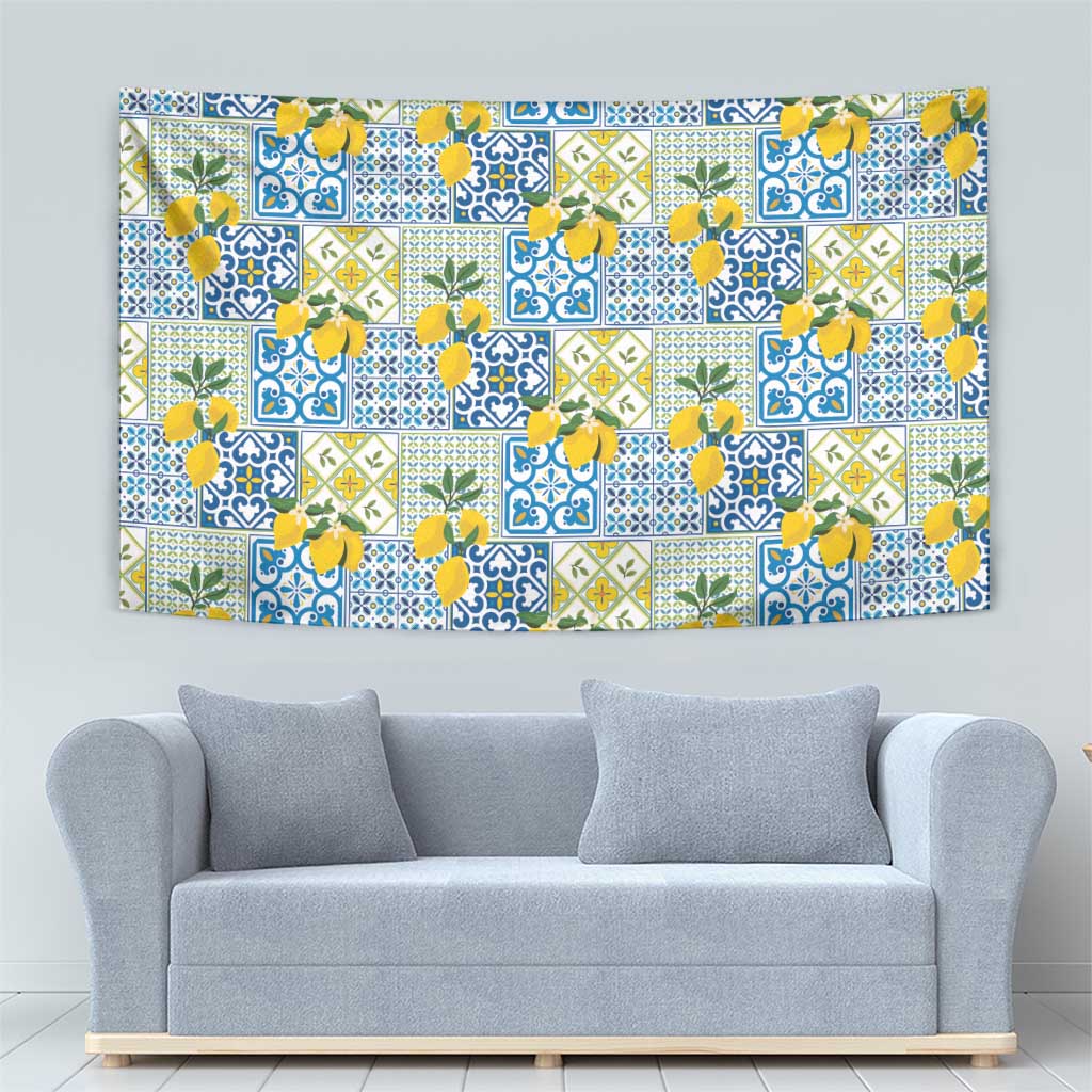 Sicily Italy Lemon Maiolica Tapestry Sicilian Citrus Tile Mediterranean Art