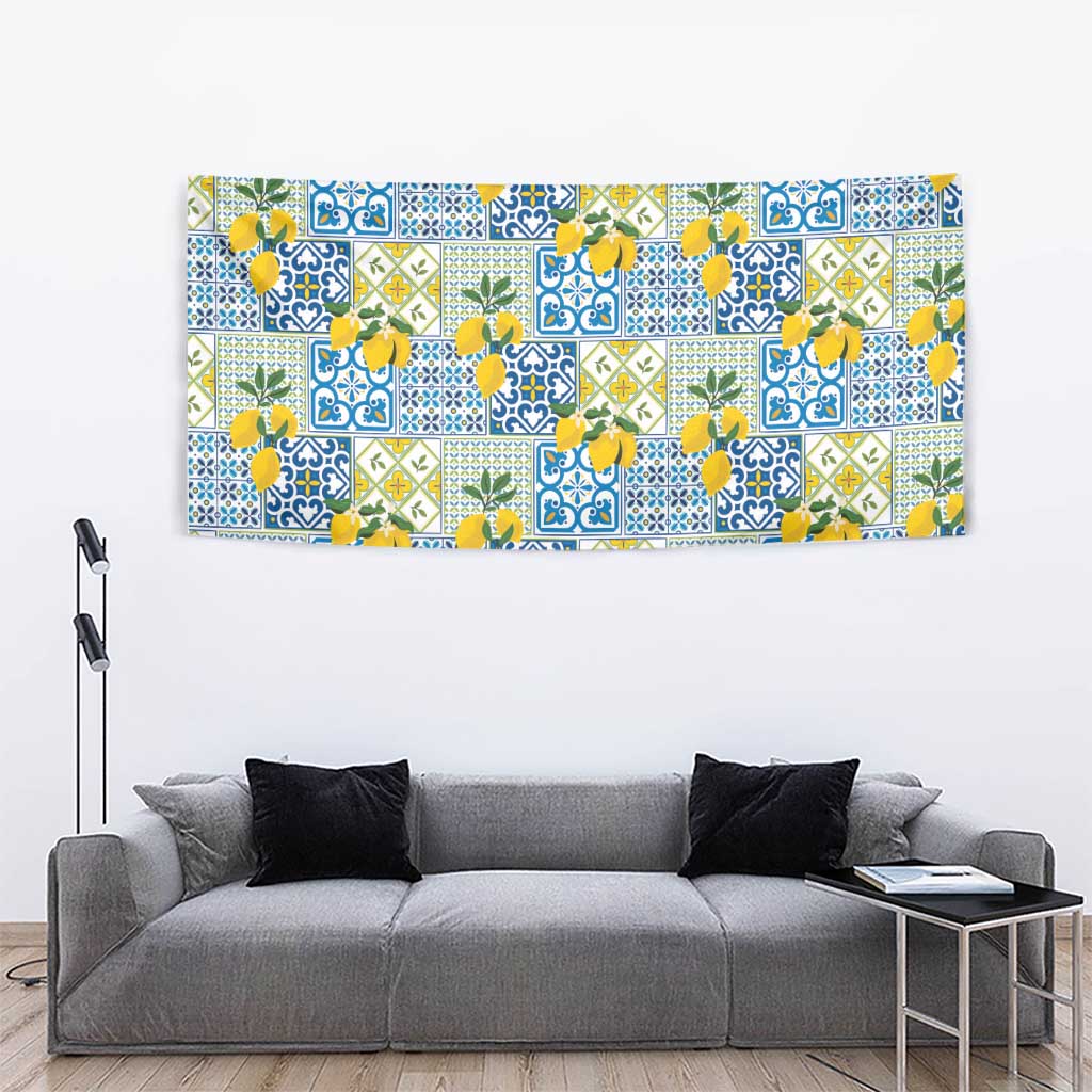 Sicily Italy Lemon Maiolica Tapestry Sicilian Citrus Tile Mediterranean Art