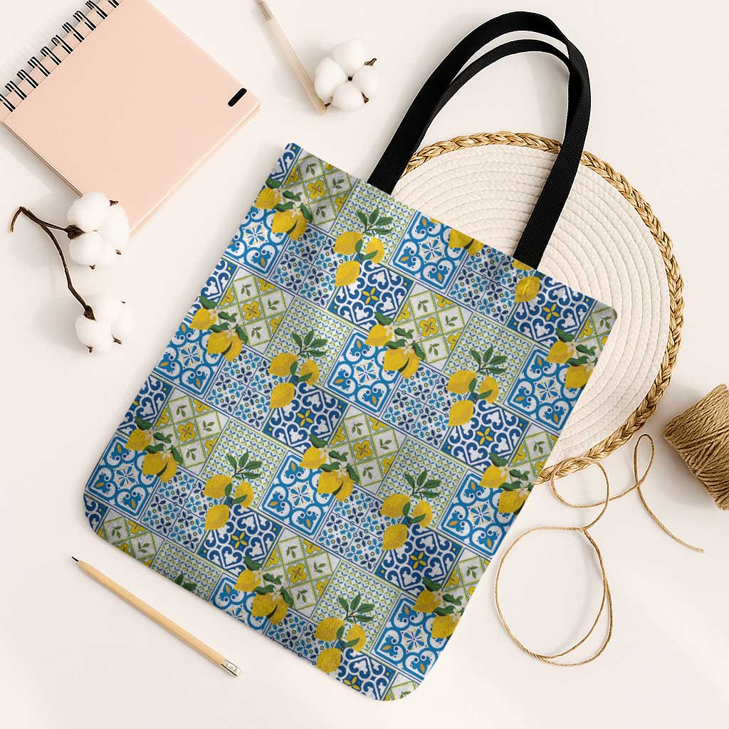 Sicily Italy Lemon Maiolica Tote Bag Sicilian Citrus Tile Mediterranean Art