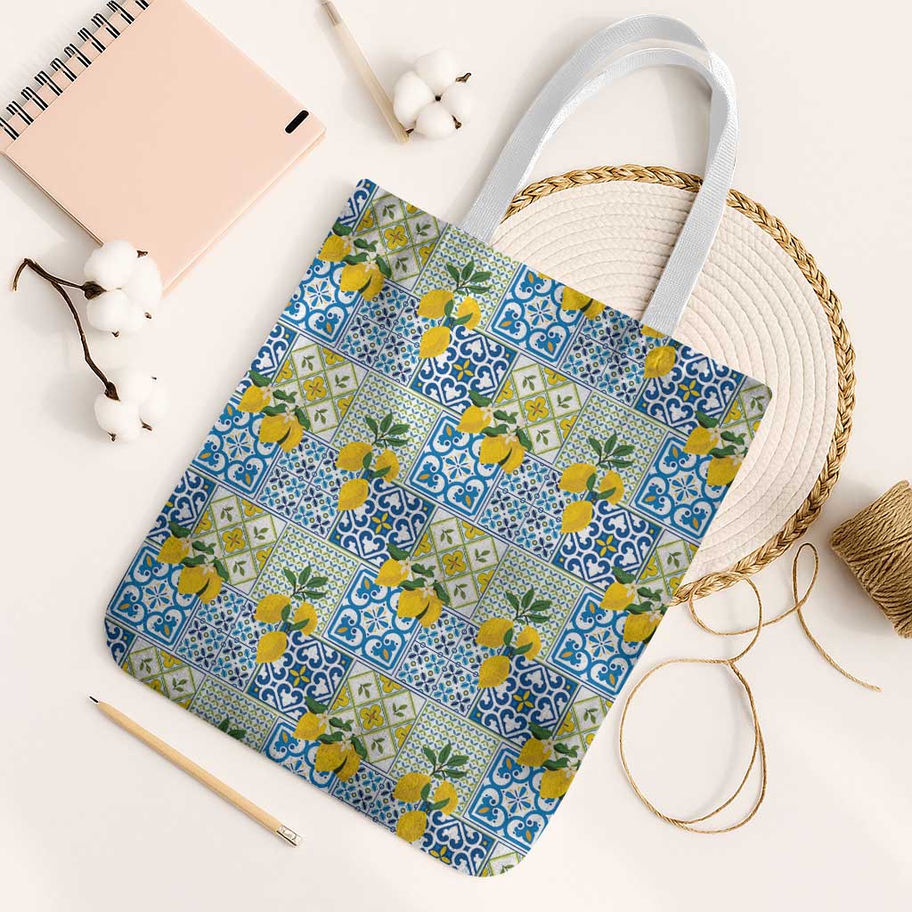 Sicily Italy Lemon Maiolica Tote Bag Sicilian Citrus Tile Mediterranean Art