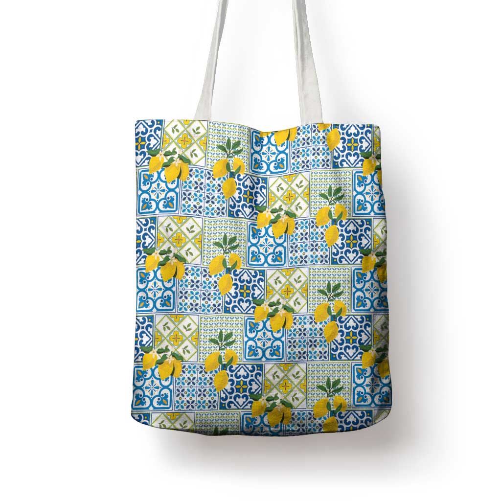 Sicily Italy Lemon Maiolica Tote Bag Sicilian Citrus Tile Mediterranean Art
