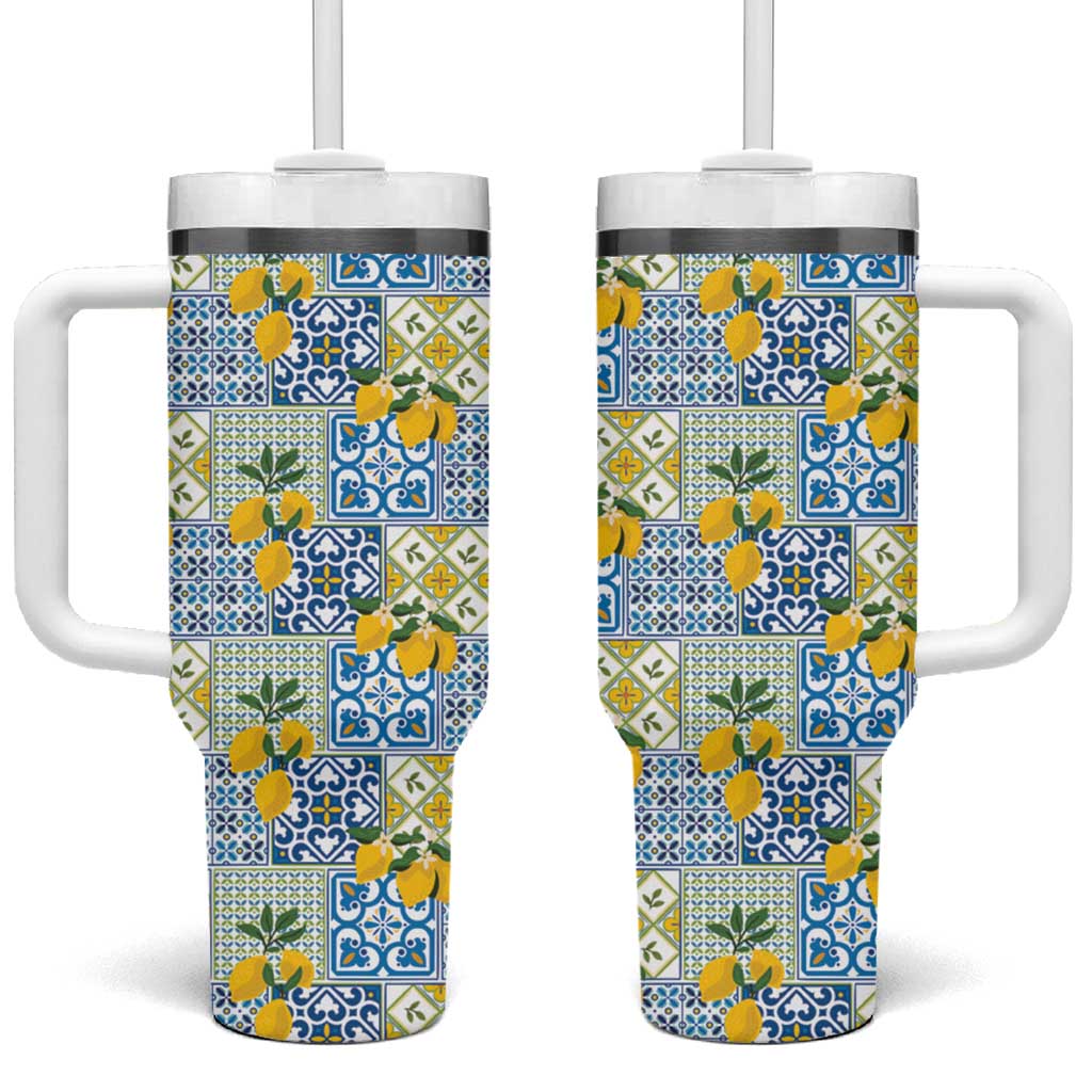 Sicily Italy Lemon Maiolica Tumbler With Handle Sicilian Citrus Tile Mediterranean Art