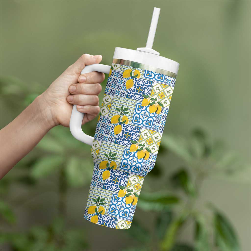 Sicily Italy Lemon Maiolica Tumbler With Handle Sicilian Citrus Tile Mediterranean Art