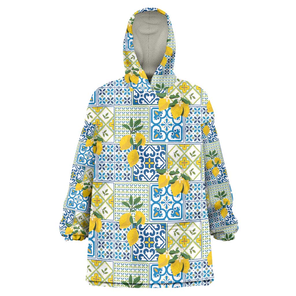Sicily Italy Lemon Maiolica Wearable Blanket Hoodie Sicilian Citrus Tile Mediterranean Art