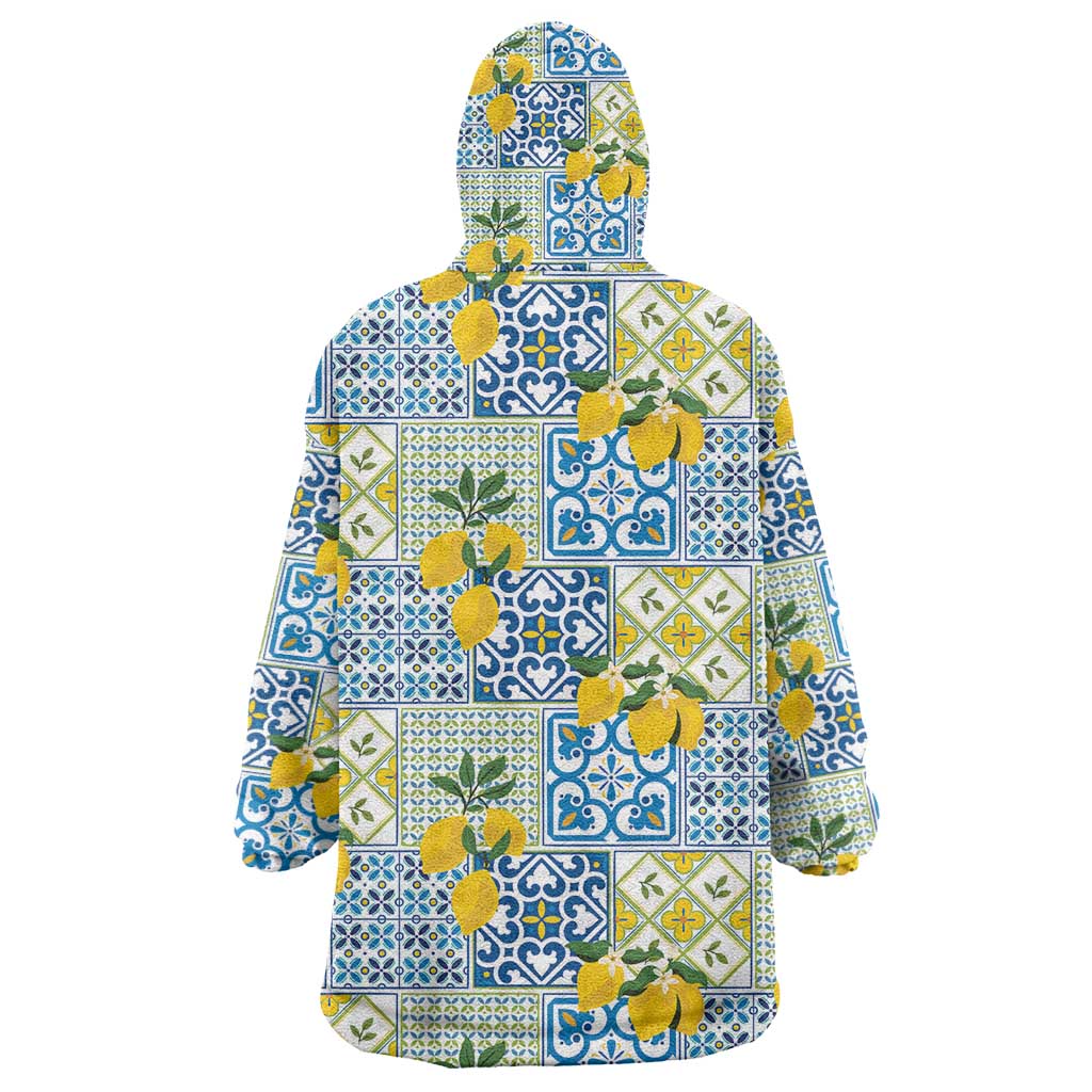Sicily Italy Lemon Maiolica Wearable Blanket Hoodie Sicilian Citrus Tile Mediterranean Art