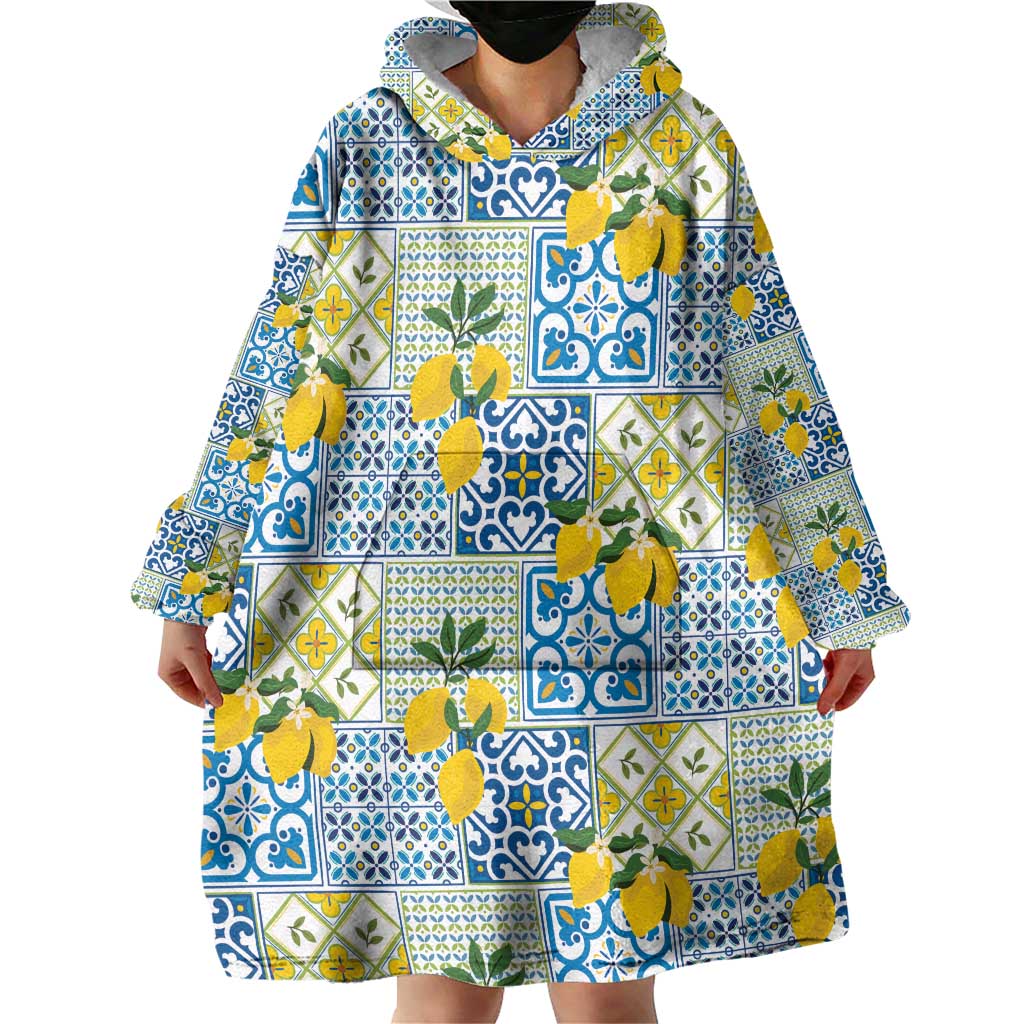 Sicily Italy Lemon Maiolica Wearable Blanket Hoodie Sicilian Citrus Tile Mediterranean Art