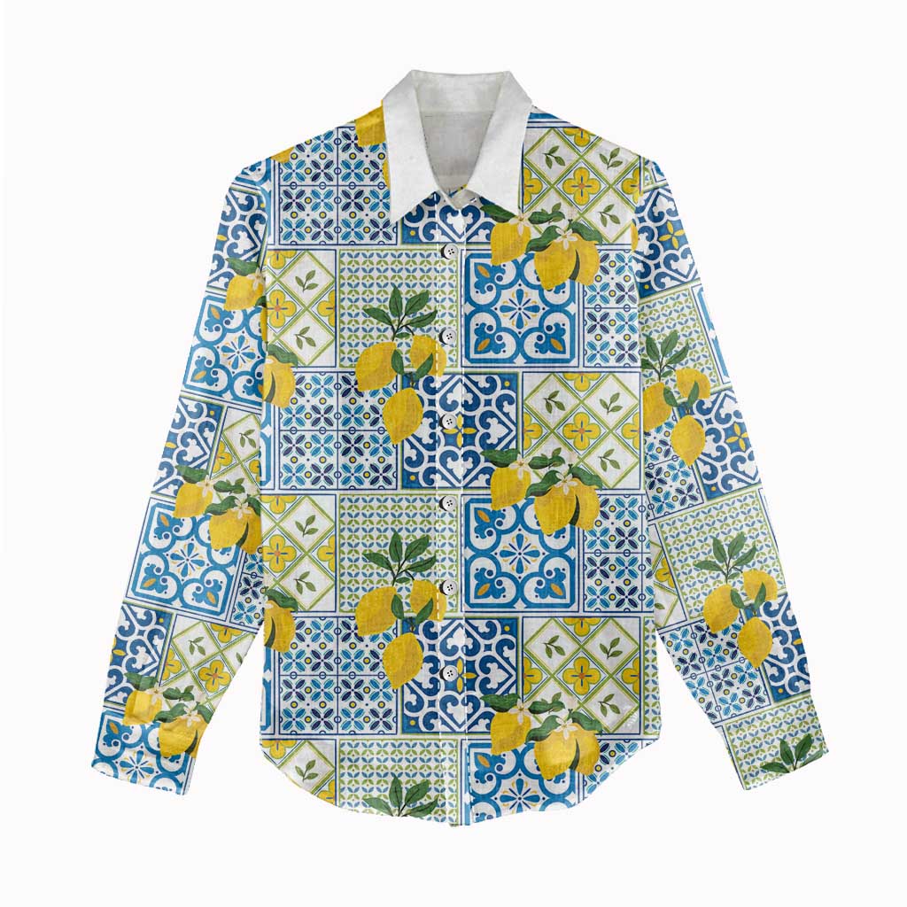 Sicily Italy Lemon Maiolica Women Casual Shirt Sicilian Citrus Tile Mediterranean Art