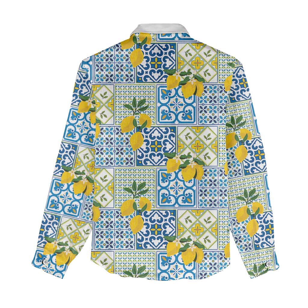 Sicily Italy Lemon Maiolica Women Casual Shirt Sicilian Citrus Tile Mediterranean Art