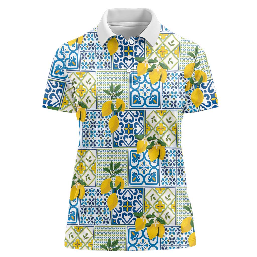 Sicily Italy Lemon Maiolica Women Polo Shirt Sicilian Citrus Tile Mediterranean Art