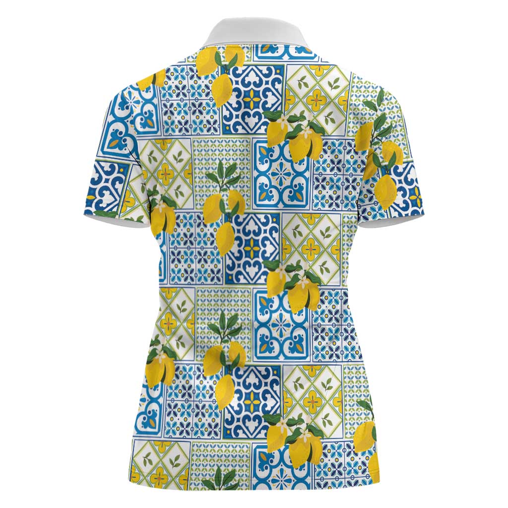 Sicily Italy Lemon Maiolica Women Polo Shirt Sicilian Citrus Tile Mediterranean Art