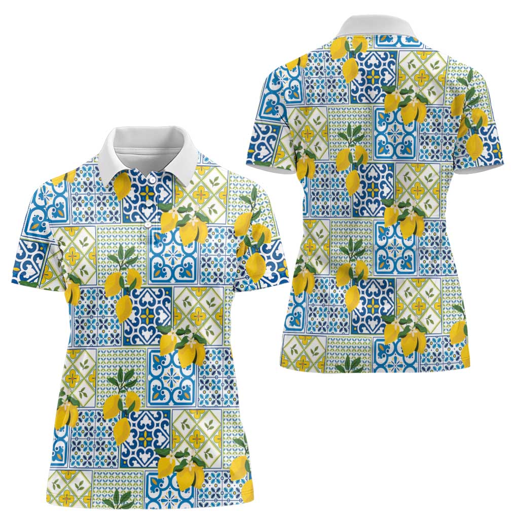 Sicily Italy Lemon Maiolica Women Polo Shirt Sicilian Citrus Tile Mediterranean Art