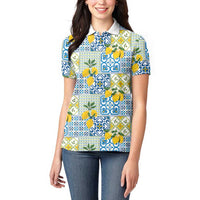 Sicily Italy Lemon Maiolica Women Polo Shirt Sicilian Citrus Tile Mediterranean Art
