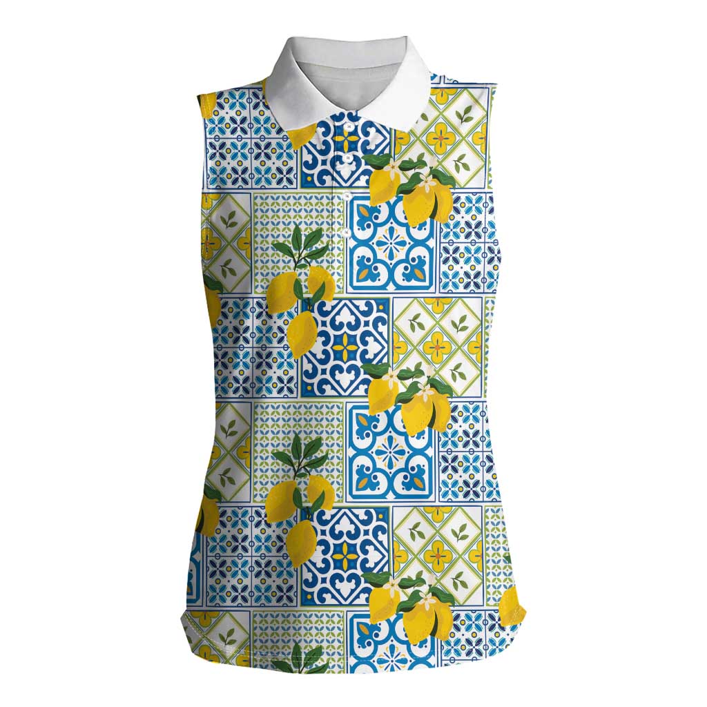 Sicily Italy Lemon Maiolica Women Sleeveless Polo Shirt Sicilian Citrus Tile Mediterranean Art