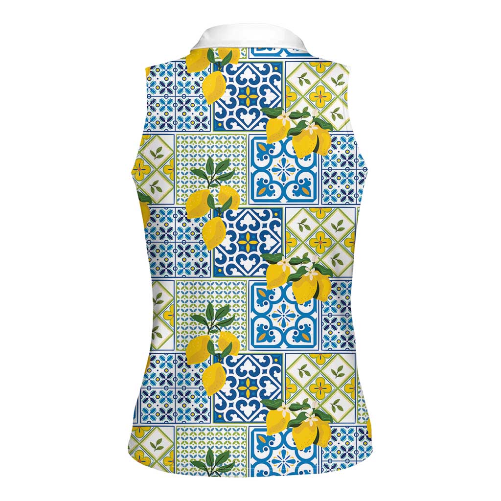 Sicily Italy Lemon Maiolica Women Sleeveless Polo Shirt Sicilian Citrus Tile Mediterranean Art