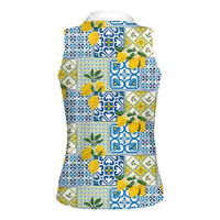 Sicily Italy Lemon Maiolica Women Sleeveless Polo Shirt Sicilian Citrus Tile Mediterranean Art