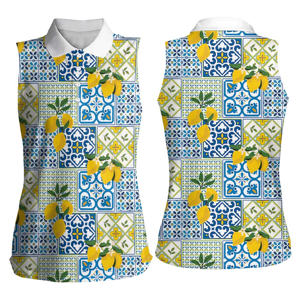 Sicily Italy Lemon Maiolica Women Sleeveless Polo Shirt Sicilian Citrus Tile Mediterranean Art