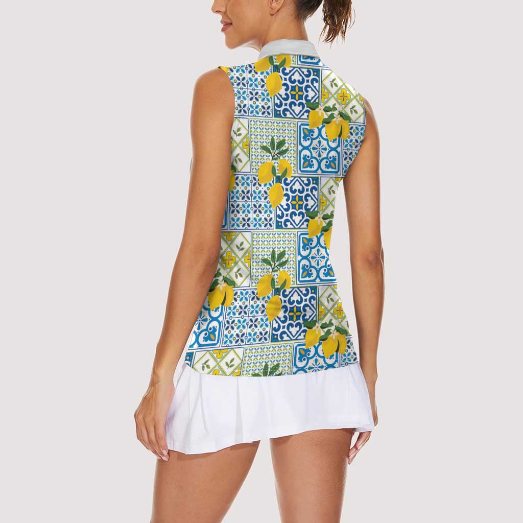 Sicily Italy Lemon Maiolica Women Sleeveless Polo Shirt Sicilian Citrus Tile Mediterranean Art