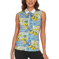 Sicily Italy Lemon Maiolica Women Sleeveless Polo Shirt Sicilian Citrus Tile Mediterranean Art