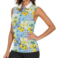 Sicily Italy Lemon Maiolica Women Sleeveless Polo Shirt Sicilian Citrus Tile Mediterranean Art