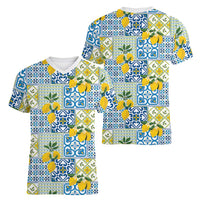 Sicily Italy Lemon Maiolica Women V-Neck T-Shirt Sicilian Citrus Tile Mediterranean Art