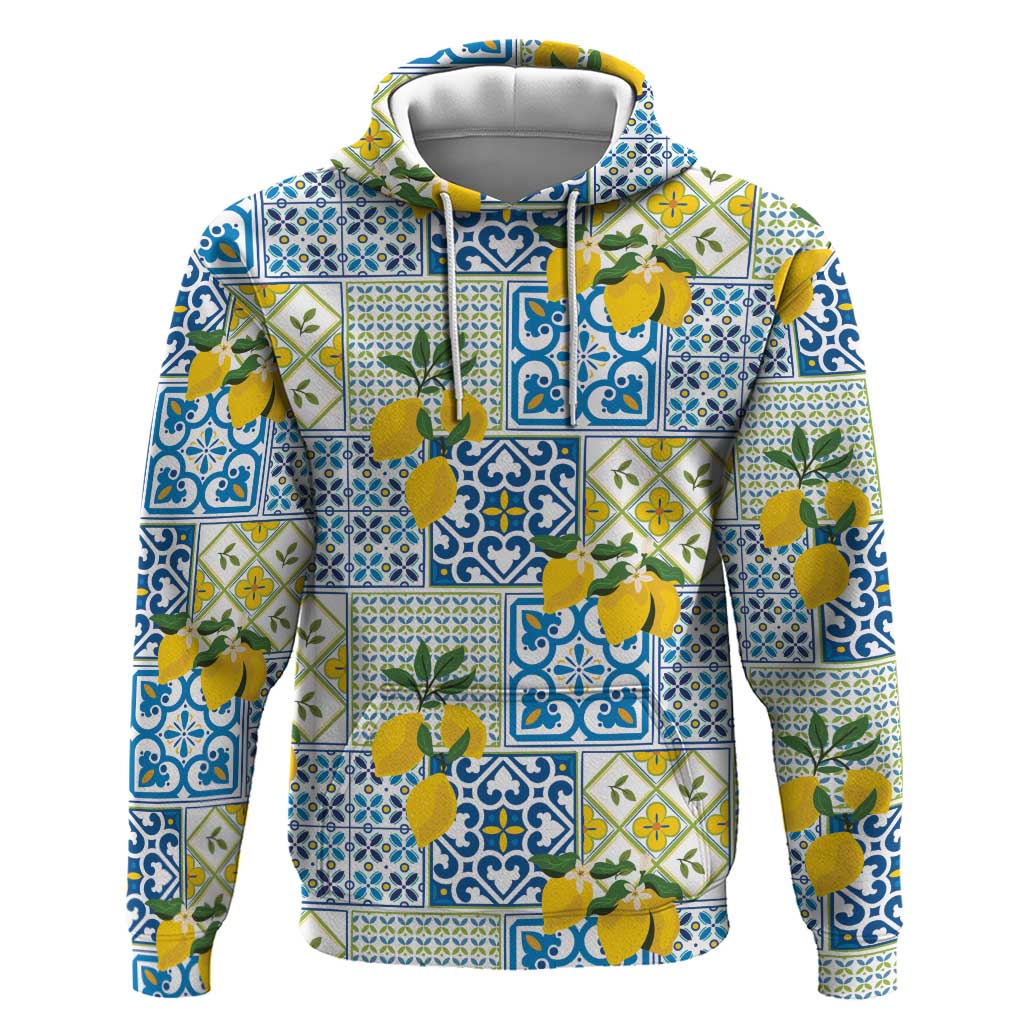 Sicily Italy Lemon Maiolica Zip Hoodie Sicilian Citrus Tile Mediterranean Art