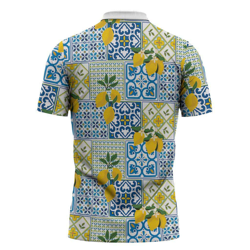 Sicily Italy Lemon Maiolica Zipper Polo Shirt Sicilian Citrus Tile Mediterranean Art