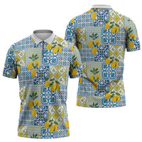 Sicily Italy Lemon Maiolica Zipper Polo Shirt Sicilian Citrus Tile Mediterranean Art
