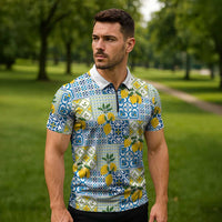 Sicily Italy Lemon Maiolica Zipper Polo Shirt Sicilian Citrus Tile Mediterranean Art