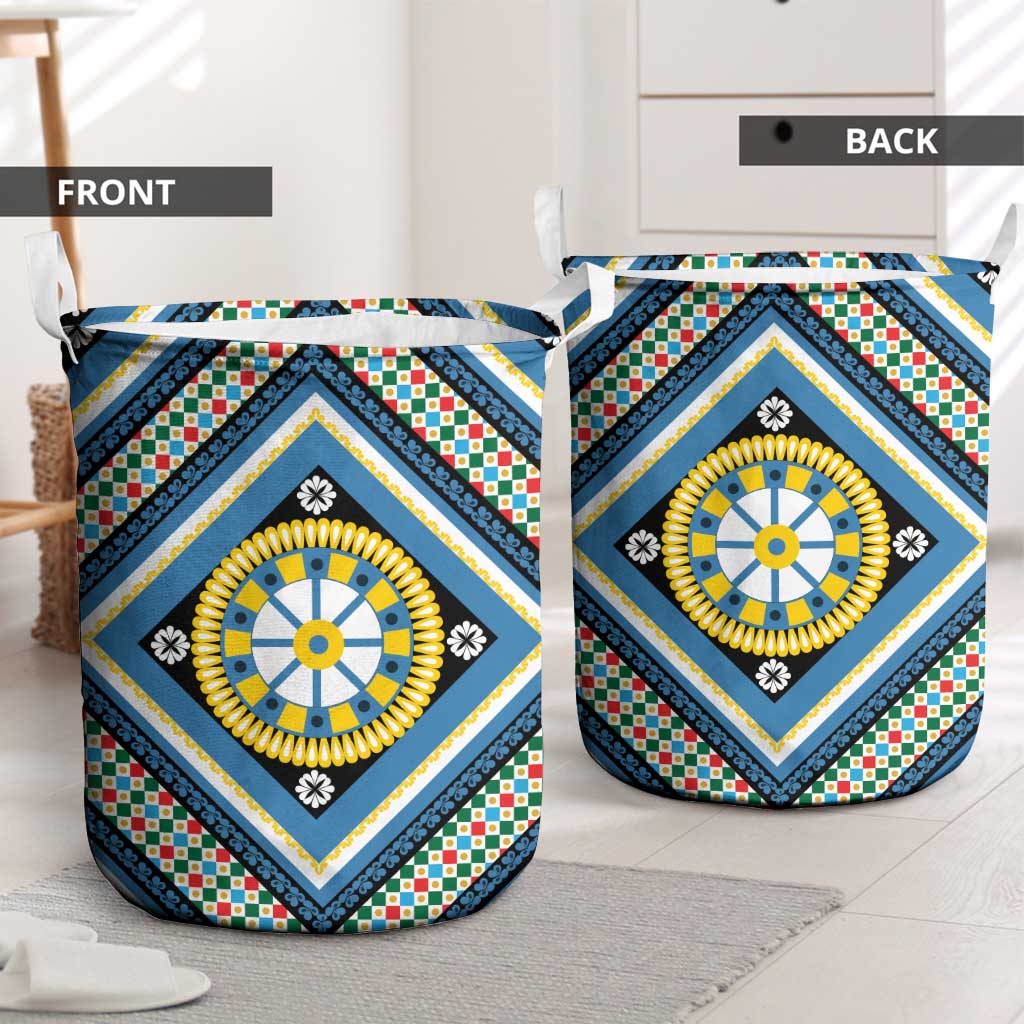 Sicily Italy Carretto Siciliano Laundry Basket Azure Sicilian Cart Wheel Pattern