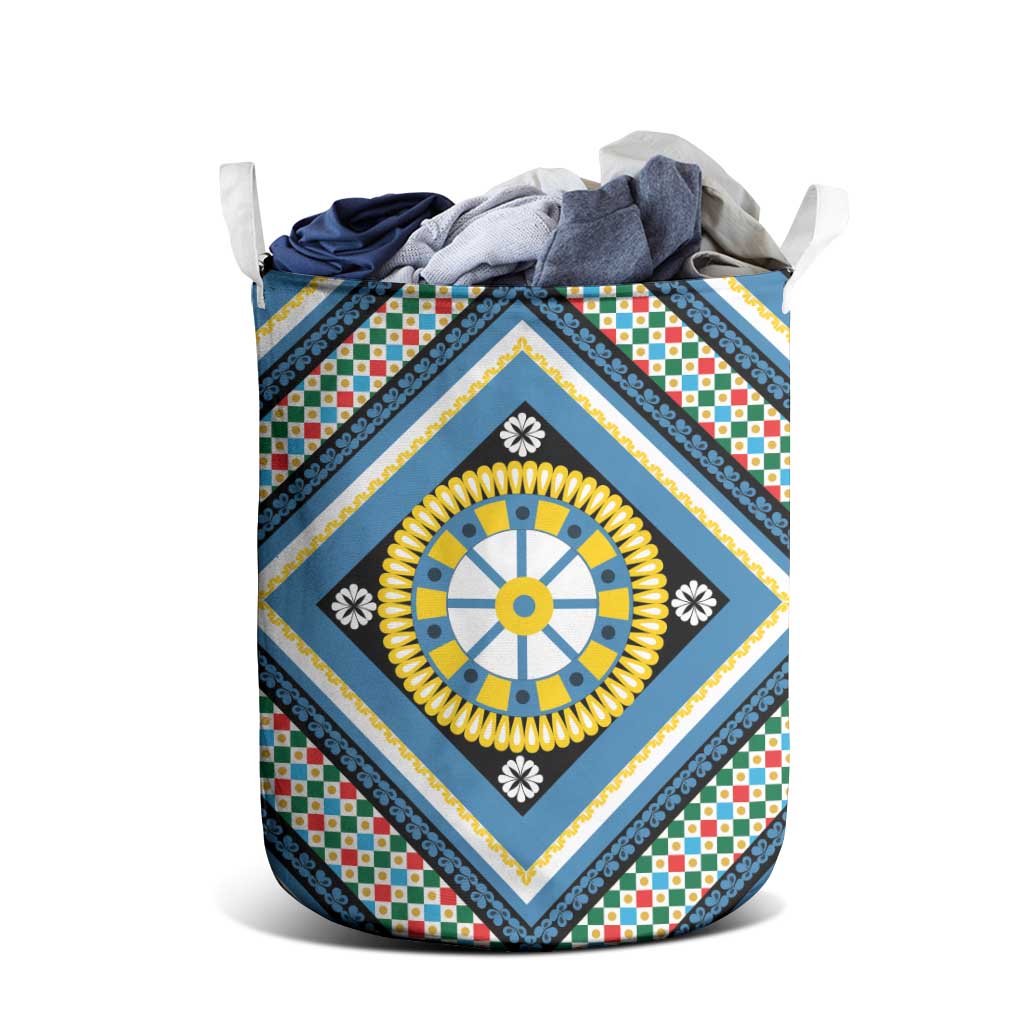 Sicily Italy Carretto Siciliano Laundry Basket Azure Sicilian Cart Wheel Pattern