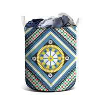 Sicily Italy Carretto Siciliano Laundry Basket Azure Sicilian Cart Wheel Pattern