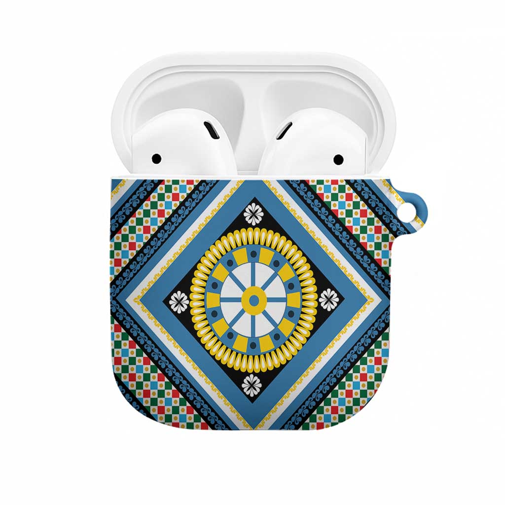 Sicily Italy Carretto Siciliano AirPods Case Azure Sicilian Cart Wheel Pattern