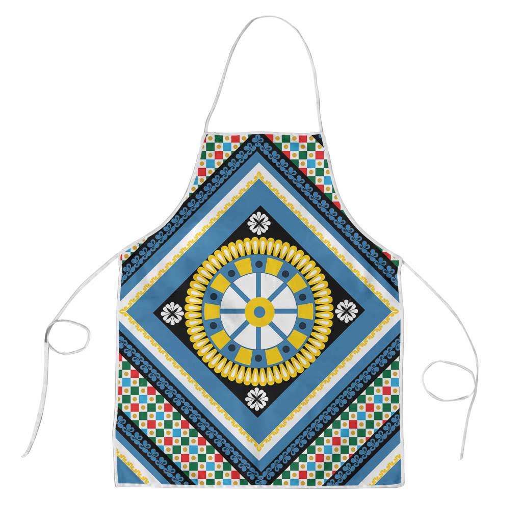 Sicily Italy Carretto Siciliano Apron Azure Sicilian Cart Wheel Pattern