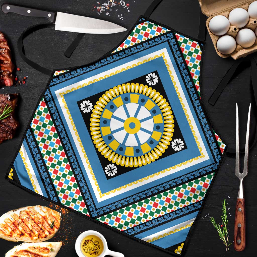 Sicily Italy Carretto Siciliano Apron Azure Sicilian Cart Wheel Pattern