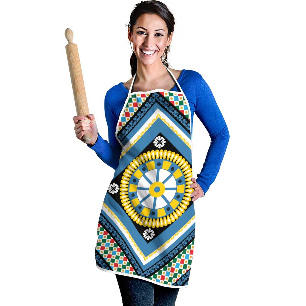 Sicily Italy Carretto Siciliano Apron Azure Sicilian Cart Wheel Pattern