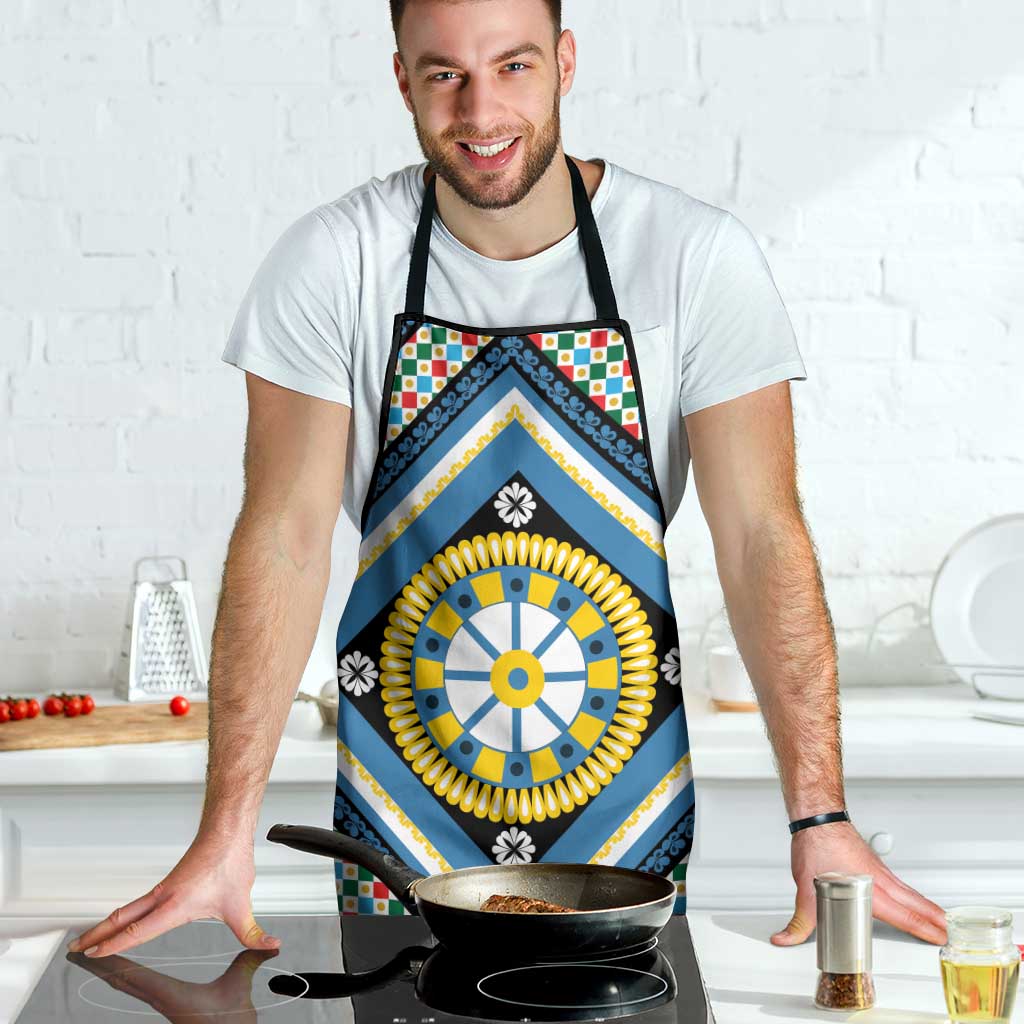 Sicily Italy Carretto Siciliano Apron Azure Sicilian Cart Wheel Pattern