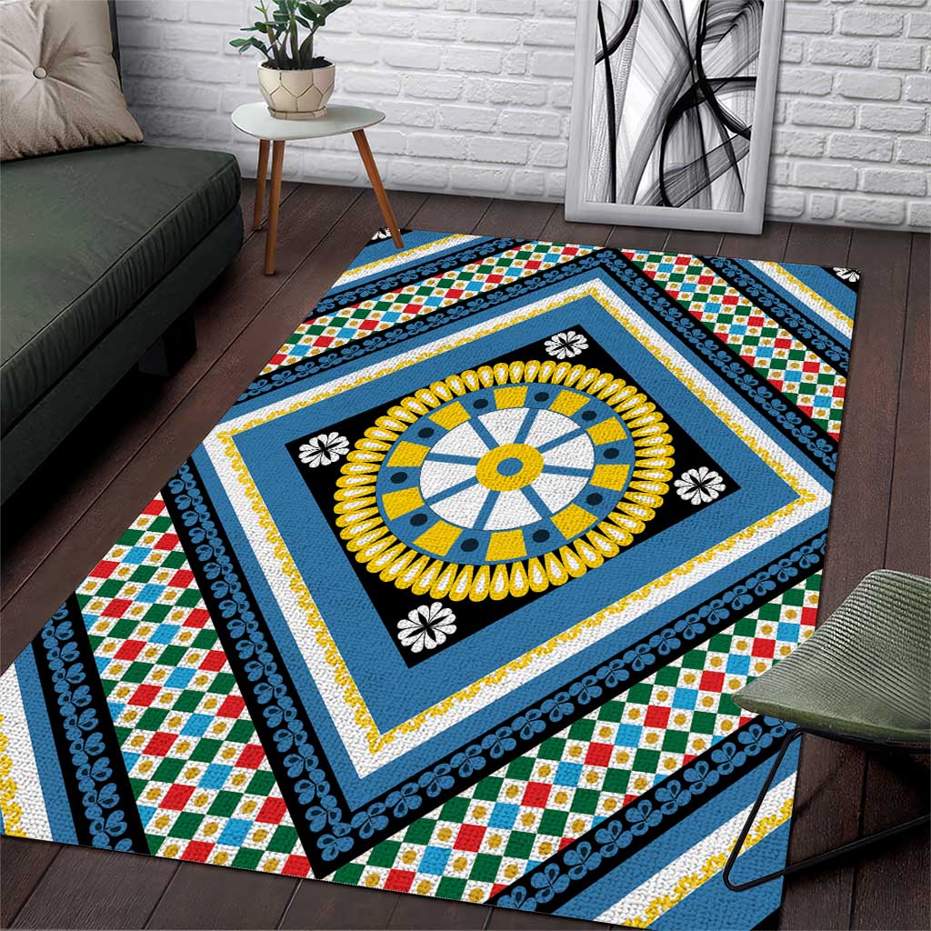 Sicily Italy Carretto Siciliano Area Rug Azure Sicilian Cart Wheel Pattern