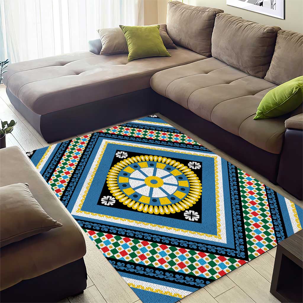 Sicily Italy Carretto Siciliano Area Rug Azure Sicilian Cart Wheel Pattern