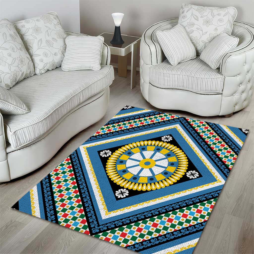 Sicily Italy Carretto Siciliano Area Rug Azure Sicilian Cart Wheel Pattern