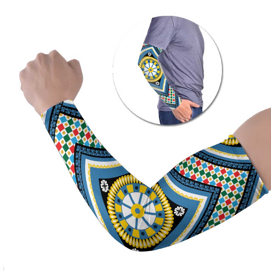 Sicily Italy Carretto Siciliano Arm Sleeves Azure Sicilian Cart Wheel Pattern