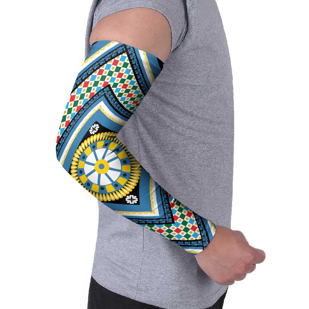 Sicily Italy Carretto Siciliano Arm Sleeves Azure Sicilian Cart Wheel Pattern