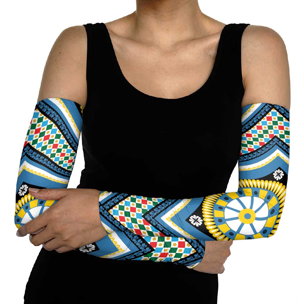 Sicily Italy Carretto Siciliano Arm Sleeves Azure Sicilian Cart Wheel Pattern