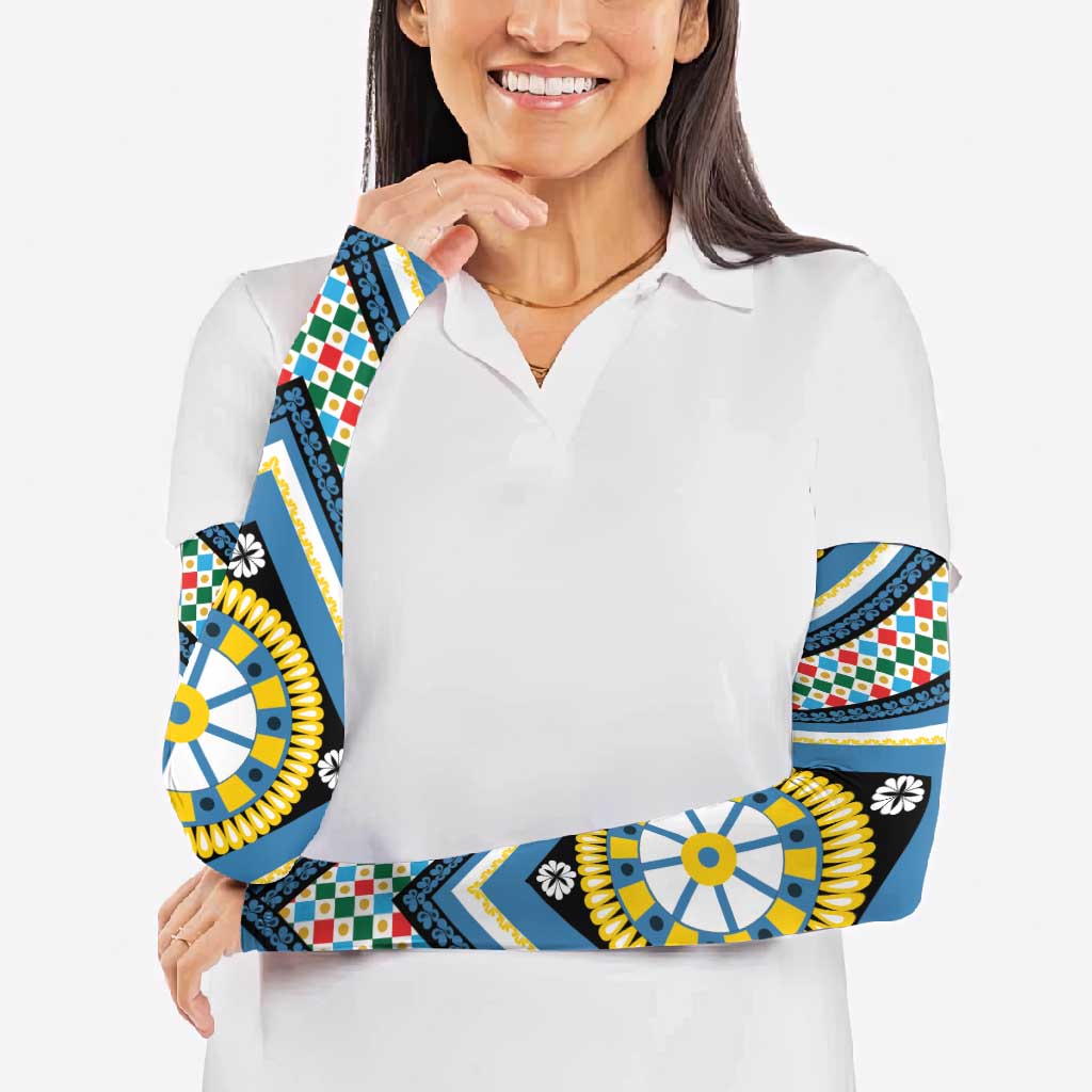 Sicily Italy Carretto Siciliano Arm Sleeves Azure Sicilian Cart Wheel Pattern